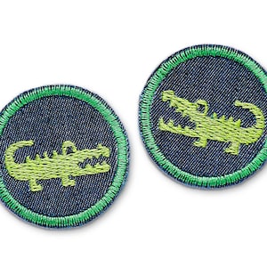 2 mini patches termocolantes verde-crocodilo, 4 cm, pequenos patches para calças, patches para jeans, jacaré, patches de crocodilo para passar a ferro para crianças