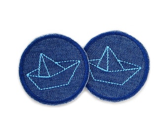 Paper boat ironing picture of 2 sets, mini denim patches with paper boat, patches for ironing folding boat