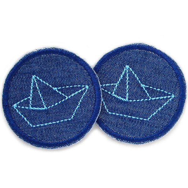 Paper boat ironing picture of 2 sets, mini denim patches with paper boat, patches for ironing folding boat