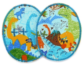 2 knee patches dinosaur iron-on patches, 8 x 10 cm, Dino trouser patches to iron on for children