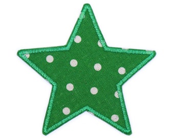 Star patches dots green iron-on patches, 10 cm, trouser patches iron-on patches for children, repair children's trousers