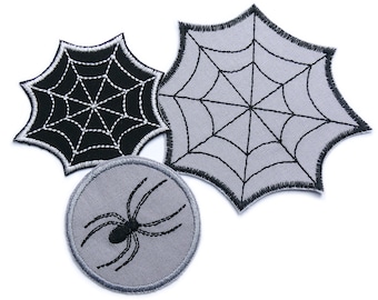 Spinne Spinnennetz Patches, Spinnen Applikation zum Aufbügeln im Set, Accessoire gestickt Sparpreis