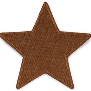 May include: A brown felt star with a stitched outline. The star is a simple, classic shape.