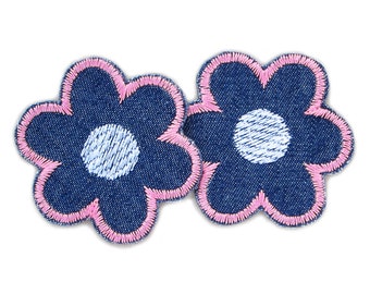 2 Blumen Aufnäher zum aufbügeln Jeans rosa, 5 cm, Blüten Patch Accessoire Jeansjacke