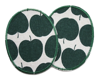 2 strijkpatches appelgroen, robuuste retro kniepatches met appels voor kinderen