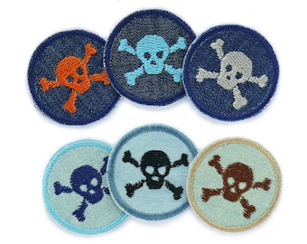 6 mini iron-on skull patches, 4 cm, embroidered pirate jeans patches for children/adults