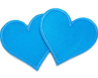 2 corduroy patches heart light blue, 8 cm, retro corduroy heart patch, trouser patches for ironing for children