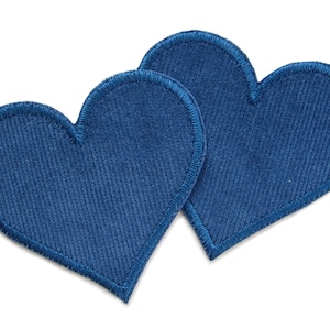 2 heart corduroy patches to iron, 8 cm, heart temple patch for corduroy trousers dark blue