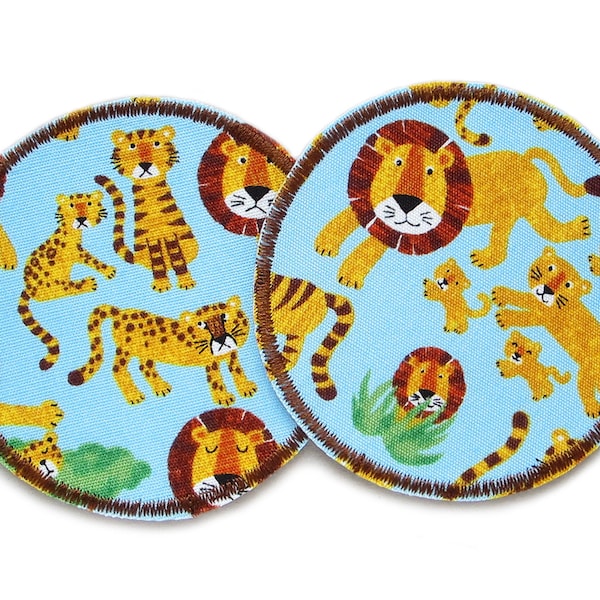 Set 2 Hosenflicken Safari, 8 cm, Knieflicken Flicken zum aufbügeln mit Löwe und Tiger