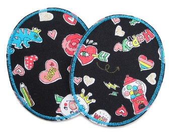 2 iron-on patches - Sweets & Glitter, 8 x 10 cm, trouser patches/knee patches for children