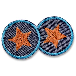 2 Stern Patches Jeans 4 cm – Mini Bügelflicken orange gestickt – Hosenflicken & Aufnäher zum Aufbügeln für Kinder