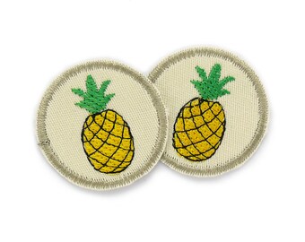 Pineapple iron-on patches, set of 2, 4 cm, small iron-on patches with embroidered yellow pineapple