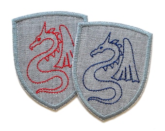 Dragon crest iron-on patch, 5.5 x 7 cm, patch with embroidered dragon, accessory in 2 colors