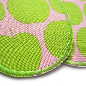 2 apple iron-on patches pink light green, retro knee patches apples, iron-on trouser patches for children image 5
