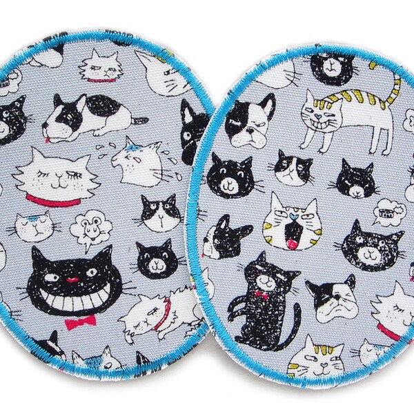 Knee patches for ironing Set of 2, 2 trouser patches cats and dogs, 8 x 10 cm, iron patches for children
