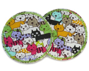 2 cat patches for ironing, 7 cm, patching trouser patches with colorful cats, iron patches for children