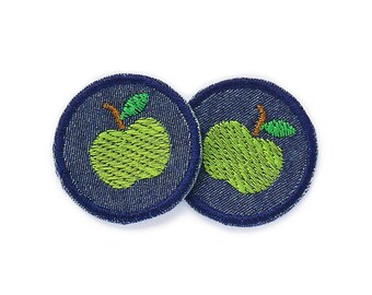 2 apple mini patches, 4 cm, iron-on patches with embroidered light green apples
