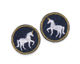 2 Einhorn Glitzer Patches zum aufbügeln, 4 cm, weißes Einhorn Aufbügler Bügelbild Flicken