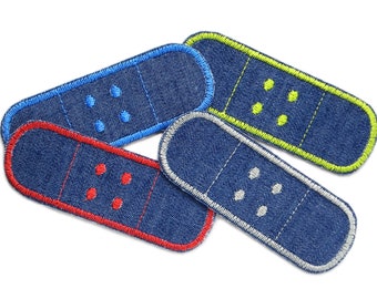 4 plaster jeans patches, 8.5 x 3 cm, trouser plaster iron-on patches, iron-on patches