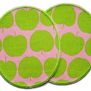 2 apple iron-on patches pink light green, retro knee patches apples, iron-on trouser patches for children 10 x 12 cm