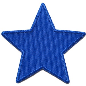 May include: A bright blue star-shaped patch with a detailed embroidered edge. The patch is made of a textured fabric and is set against a plain white background. This patch is suitable for clothing and accessories.