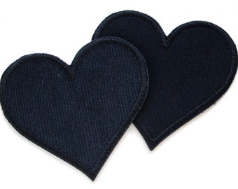 Set of 2 corduroy patches heart black, 8 cm, corduroy patches to iron on