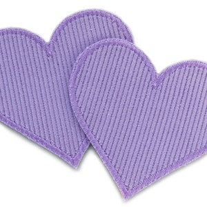 2 corduroy patches heart lilac, 8 cm, corduroy patches for ironing on, iron-on patches for corduroy trousers