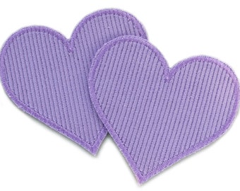 2 corduroy patches Heart lilac, 8 cm, corduroy patch patch for ironing, Temple patch for corduroy trousers