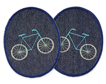 2 bicycle patches to iron on jeans dark blue, 8x 10 cm, iron-on patches for children