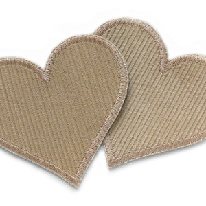 2 heart corduroy patches light brown, 8 cm, heart patch for ironing beige for corduroy trousers