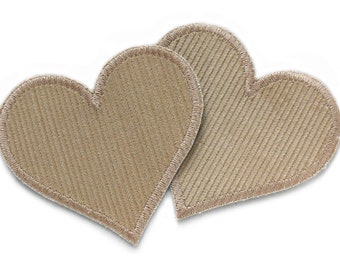 2 heart corduroy patches light brown, 8 cm, heart patch for ironing beige for corduroy trousers