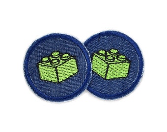 2 Flicken zum aufbügeln Baustein grün, 4 cm, Mini Jeansflicken Patches zum aufbügeln für Kinder