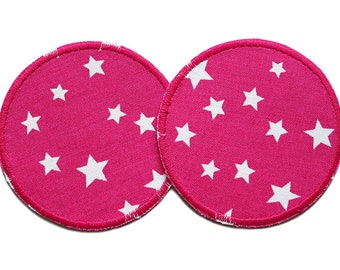 2 trouser patches with stars pink, 8 cm, star patch iron-on patches, iron-on patches for children