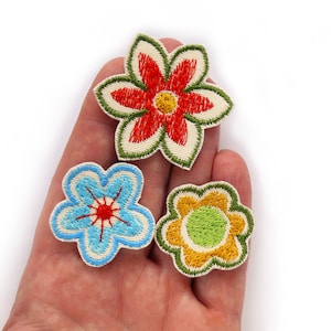 3 flower patches set - mini flower patches, 3-5 cm, accessory iron-on patch, flower patch for ironing