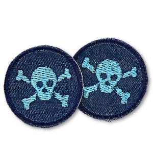 2 Totenkopf Aufnäher Bügelpatches, 4cm, Mini Piraten Flicken zum aufbügeln für Kinder