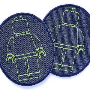 2 Flicken zum aufbügeln - Blockmännchen grün, 8x10 cm, robuste Jeansflicken Baustein-Männchen, Knieflicken Jeans für Kinder