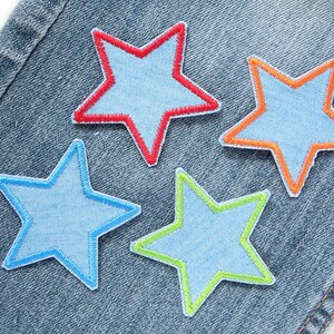 4 Mini Stern Jeansflicken zum aufbügeln, 5 cm, Set bunte Stern Flicken, Bügelflicken für Kinder Bild 2