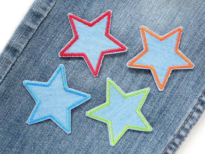 4 Mini Stern Jeansflicken zum aufbügeln, 5 cm, Set bunte Stern Flicken, Bügelflicken für Kinder Bild 2