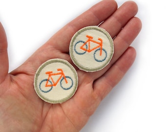 2 Mini Bicycle Iron-On Patches, Neon, 4 cm, Fixie Bike/Road Bike Patches for Children/Adults