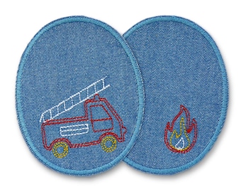 2 iron-on fire truck patches, 8 x 10 cm, jeans patches with fire truck & fire design for children