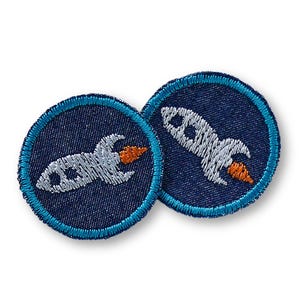 2 spaceship rocket patches, 4 cm, mini iron-on patches for children