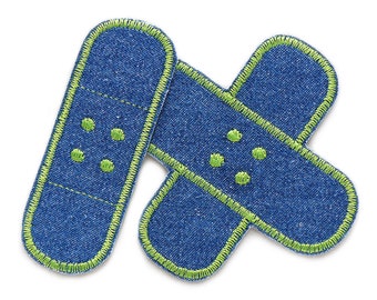 2 Jeansflicken Pflaster blau-grün, Hosenflicken Set Flicken zum aufbügeln für Kinder/Erwachsene