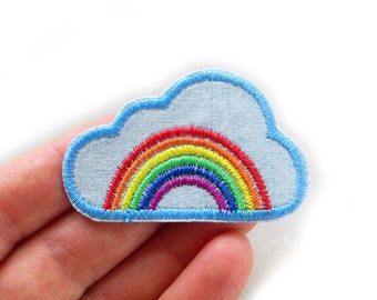 Regenbogenwolke Aufnäher, 6 cm, Jeansflicken mit Wolke und Regenbogen zum aufbügeln