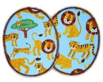 Set of 2 knee patches Safari, 8 x 10 cm, trouser patches for children to iron with lion and tiger