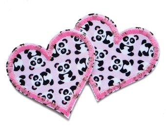 Pandabär Herz Flicken 2er Set, Panda Aufnäher zum aufbügeln, Hosenflicken für Mädchen
