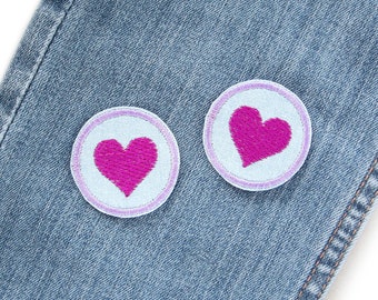 2 denim patches heart purple, 4 cm, mini trouser patches with heart, accessory patch to iron