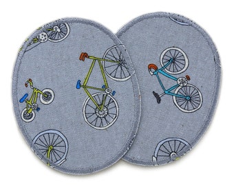 2 Fahrrad Knieflicken Bügelflicken, Flicken zum aufbügeln mit Fahrrädern, Hosenflicken für Kinder