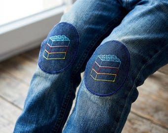 2 iron-on patches, 8 x 10 cm, durable jeans knee patches, trouser patches for children