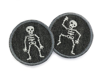 2 patchs thermocollants Halloween squelettes 5,5 cm, patchs thermocollants brodés pour tenue d'Halloween, accessoire patch thermocollant