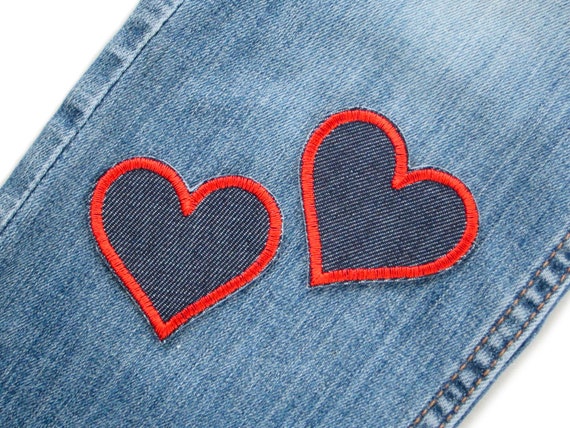 Set of 2 ironing patches heart red, denim patch pants patches to iron on